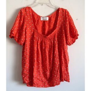 Reformation Jeans Coral Floral Short Sleeve Blouse - Size Medium